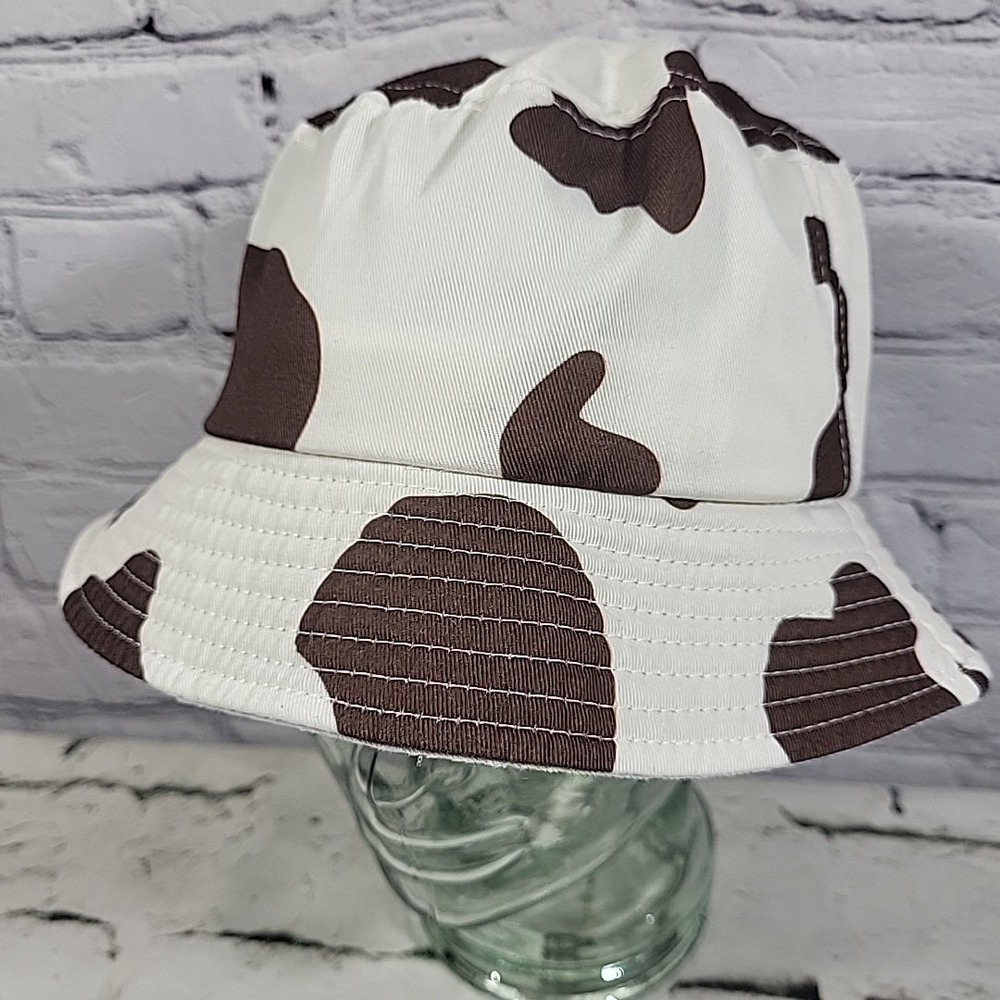 David And Young Retro Y2K Bucket‎ Hat Unisex OSFA Brown Cow Spots Sun Cap